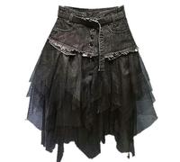 WEITING Gonna di Jeans a Vita Alta con Pannello a Rete da Donna Gonna Corta Irregolare Y2K tutù Gotico Gonne di Tulle con Tasche Cintura-Nero-XXXL