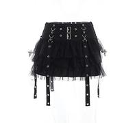 WEITING Gonna Gotica con Volant Scuro Mall Minigonna con Pannelli a Rete Gotica Gonna a Trapezio con Bottoni Harajuku Pantaloni a Vita Alta Punk-Nero-L