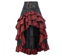 WEITING Gonna Lunga Asimmetrica Rossa e Nera con Volant Asimmetrico Gonna retrò vittoriana Sexy Gonna Steampunk Gotica Abito da Festa Taglie Forti per Donna-Rosso-XXXL