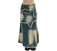 WEITING Gonne di Jeans con Motivo a Stella Vintage Stile Hippie Anni 2000 Retro Y2K Estetica Gonna Lunga Vintage Mall Goth Chic Streetwear-A-XL