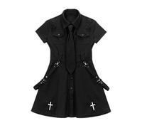 WEITING Goth Black Techwear Cargo Mini Abito Donna Giapponese Lolita Y2k Vita Alta Emo Abiti Harajuku Femmina Egirl-Nero, XL