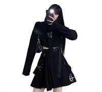 WEITING Harajuku Tooling Shirt Dress Suit Punk Chain Belt Gonna Gonna Gotica Autumn Street Gothic Black Beauty Dress-2 Piece,4XL
