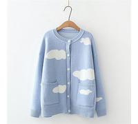 WEITING Maglione da Donna Cardigan Lavorato a Maglia Modello a Nuvola Cardigan alla Moda con Bottoni Ragazza a Maniche Lunghe Top Larghi Studente Maglieria Kawaii-Blu-Taglia Unica
