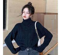 WEITING Maglione Dolcevita da Donna Autunno e Inverno Nuovo Stile Coreano Maglione Sciolto a Maniche Corte Stile Pigro Top Moda-Nero-Taglia Unica