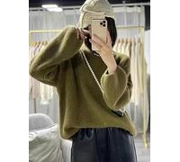 WEITING Maglione in cashmere da donna, maglione a collo rotondo, maglione in maglia tinta unita, maglione largo maniche lanterne, maglione in cashmere da donna, verde militare, M