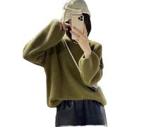 WEITING Maglione in cashmere da donna, maglione a collo rotondo, maglione in maglia tinta unita, maglione largo maniche lanterne, maglione in cashmere da donna, verde militare, M