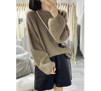 WEITING Maglione in cashmere da donna, maglione a collo rotondo, tinta unita, maglione in maglia, maniche larghe, maglione in cashmere da donna-cammello, M