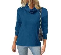 WEITING Maglione Pullover Chic Maglieria Elasticizzata da Donna Dolcevita Maglione Lavorato a Maglia Caldo a Prova di Freddo da Donna Taglie Forti-Blu scuro-5XL