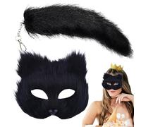 WEITING Mascherata cosplay con coda di animali, Mascherata cosplay con animali - Set coda di animale,Copertura per il viso di un animale mezzo peloso per la festa di raccolta
