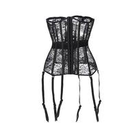 WEITING Nuovo Corsetto Sexy Europeo e Americano con Giarrettiera Cava Trasparente in Pizzo a Rete in Osso modellante-nero-3XL