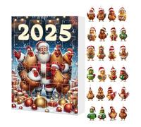 weiting Ornamenti Natalizi A Forma Di Pollo Per Albero Di Natale | Ciondoli 2D Gallina Acrilico Specchietto Retrovisore Auto - Conteggio Alla Rovescia 2025 24-Giorni, Decorazione Appendibile Per