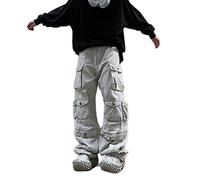 WEITING Pantaloni Cargo a Gamba Larga Multitasche Solidi Pantaloni a Vita Alta Funzionali retrò Americani Pantaloni a Gamba Dritta Hip-Hop Stile Harajuku