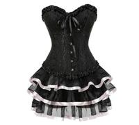 WEITING Satin Lace Trim Overbust Corset Dresses Dancer Showgirl Barlesque Corsets and Bustiers Lingerie Tops for Women Skirt Tutu Set-Style-B Pink-M