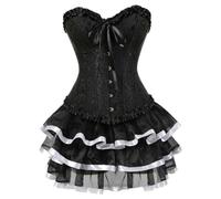 WEITING Satin Lace Trim Overbust Corset Dresses Dancer Showgirl Barlesque Corsets and Bustiers Lingerie Tops for Women Skirt Tutu Set-Style-B White-XS