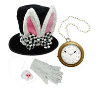 WEITING Set di per Costume da Coniglio Bianco - Orecchie di Lepre Cappello Morbido Naso da Coniglio Guanti con Orologio,4 Pezzi Cosplay per Feste di Pasqua Halloween Carnevale
