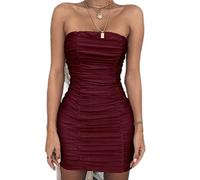 WEITING Sexy Abito da Festa Bianco Senza Spalline per Donna Abito da Notte Pieghettato Senza Maniche Abito da Donna Mini Vestito Aderente Senza Schienale Clubwear-Bordeaux,M