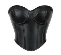 WEITING Top a corsetto sexy da donna Top corto in pelle vintage gotico da donna Bustino senza maniche con spalle scoperte-Nero-L
