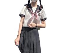 WEITING Uniforme scolastica giapponese JK Uniform Girl S-XL Grigio JK Abito stile college giapponese Costume da marinaio Camicia sexy da donna Gonna a pieghe-Rosa-L