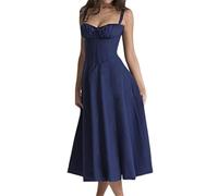 WEITING Vestito Lungo da Donna in Tinta Unita Estiva Senza Maniche Abito da Festa a Fascia per Cocktail Nightclub Beach-Blue,S