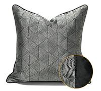WEITINGKKK Fodere per cuscini, Copricuscini con ricamo geometrico nero oro con imbottitura for la casa, diverse misure(50X50cm Cushion Cover)