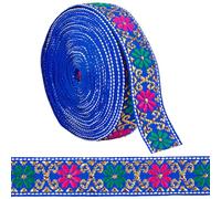 WEITINGKKK Nastro jacquard di rifinitura, Passamaneria vintage in nastro jacquard con motivo floreale decorativo multicolore, 7 m x 22 mm(Blue)