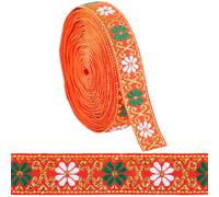 WEITINGKKK Nastro jacquard di rifinitura, Passamaneria vintage in nastro jacquard con motivo floreale decorativo multicolore, 7 m x 22 mm(Orange Red)