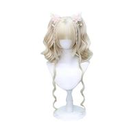 WEITINGKKK Parrucche Sintetiche Cosplay Costume Wig, Parrucche Sintetiche Rosso Vino con Frangia riccia Lunga Media retrò Harajuku Parrucca Quotidiana Parrucca Resistente al Calore for Feste(Gold)