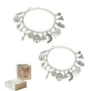 WEIWOGU Bracciale con ciondoli vintage da strega, catena a maglie regolabile in tono argento con albero celtico della vita, Triquetra, Luna, gufo pentacolo, piuma del sole, braccialetto