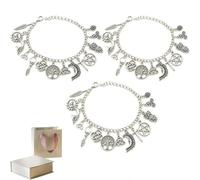 WEIWOGU Bracciale con ciondoli vintage da strega, catena a maglie regolabile in tono argento con albero celtico della vita, Triquetra, Luna, gufo pentacolo, piuma del sole, braccialetto