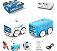 WEIWOGU Magic Follows Line Car, Magic mini Bus Toy, Smart Sensor RC-Controlled Toy Bus with Auto Expression, Gestures Follow Vehicle Toys Car Expression Light Adjustment & 4 Play Modes (White+Blue)