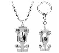 WEIYIing F1 Formula One Corsa da Corsa Collana Pendente da Corsa + F1 Racing Keychainmen Gioielli Hiphop Jewels Hiphop Catena di Serpente Catena da Uomo Regalo 2pcs