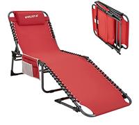 #WEJOY Chaise longue pieghevole per esterni, patio, spiaggia, piscina, per prendere il sole, regolabile in 5 posizioni, lettino da campeggio resistente, con tracolla e cuscino, rosso