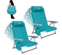 #WEJOY Sedia da Spiaggia Campeggio Pieghevole, Spiaggina Portatile con Tracolla, 4 Livelli Schienale Reclinabile Regolabile Sdraio Basso Seduta, in Alluminio per Giardino Mare (Set di 2, Cyan)