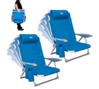 #WEJOY Sedia da Spiaggia Campeggio Pieghevole, Spiaggina Portatile con Tracolla, 4 Livelli Schienale Reclinabile Regolabile Sdraio Basso Seduta, in Alluminio per Giardino Mare (Set di 2, Blu)