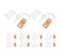 WEKADRIN 10 Set di Rosari Battesimali in Legno Croce Beige, Braccialetti Perline e Sacchetti di Garza per Regalo di Battesimo e Bomboniere per Famiglie e Chiese