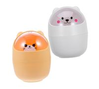 WEKADRIN 2 pezzi Mini Pattumiera da Scrivania con Coperchio Cartone Animato Piccolo Secchio Multifunzione per Ufficio Camera e Auto Bianco e Arancione