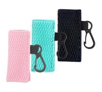 WEKADRIN 3 pezzi Porta Burrocacao in Maglia con Portachiavi Custodia Portatile per Balsamo Labbra Sacchetto Labbra Rosa Nero Azzurro per Viaggi e Uso Esterno