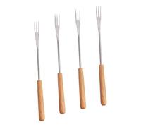 WEKADRIN 4 pezzi Forchette per Fonduta in Acciaio Inossidabile con Manico in Legno da Forchettine Lunghe Antiscottatura per Marshmallow Formaggio e Bbq per Picnic e Campeggio