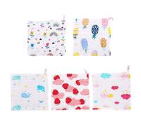 WEKADRIN 5 pezzi Asciugamani Viso Ragazzo Ragazza in Cotone Morbido e Assorbente Lavette Quadrate Mussole Sei Strati con Fantasie Unisex per Maschi e Femmine per Bagnetto e Asilo