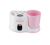 WEKADRIN Distributore Dentifricio e Porta Spazzolino da Parete Bianco e Rosa Supporto Squeezatore Dentifricio Senza Organizer Compatto per Bagno e Cucina Materiale Sicuro e Resistente