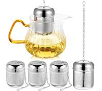WEKADRIN Infusore per Tè in Acciaio Inox 4 Pezzi con Chiusura a Scatto e Catena Filtro a Rete Fine per Tè Sfuso Colino Durevole per Teiera e Cottura Adatto per Uso Domestico e Infusione