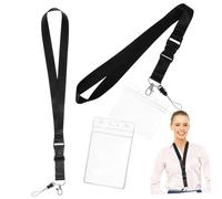 WEKADRIN Portabadge con Cordino in Poliestere Nero Porta Cartellini Orizzontale e Verticale in PVC Resistente Leggero e Sicuro per Ufficio Ospedale e Uso Quotidiano