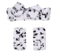 WEKADRIN Set 3 Pezzi Fascia per Chioma in Flanella Stampa Leopardata e Polsiera da Donna, Accessori per Trucco e Spa per Lavaggio Viso e Cura della Pelle