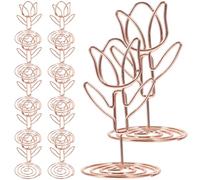 WEKAMOS 10 Pezzi Portafoto Tulipano in Metallo Rosa Oro, Clip Porta Memo da Tavolo per Ufficio e Decorazioni Matrimonio, Supporto per Biglietti e Segnaposto Centrotavola
