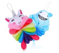 WEKAMOS 2 pezzi Spugne Doccia per Design Cartone Animato Pesce e Unicorno Spugne Esfolianti Morbide per Corpo per Bagno e Doccia Ragazzo Ragazza Facile da Usare e Confortevoli