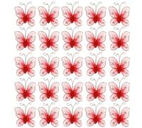 WEKAMOS 50 Farfalle Decorative Rosse in Metallo e Sete per Artigianato Piccole Gemme, per Bouquet e Decorazioni di Matrimonio, Creative e Vivaci