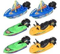 WEKAMOS 6 pezzi Giocattoli da Bagno Barche in Plastica con Vela Motoscafo e Speedboat Colorati Giocattoli per Vasca Sicuri Batterie per Ragazzo Ragazza