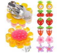 WEKAMOS 7 paia Orecchini Clip per Bambine Design Cartoon Fiore Leggero e Ipoallergenico Gioielli per Feste e Uso Quotidiano Comodi e Facili da Indossare senza Forare le Orecchie