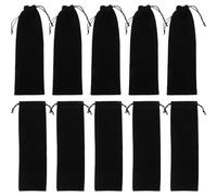 WEKAMOS Borsa Coulisse in Velluto Nero 8x26 Cm Set da 12 Pezzi, Sacchetto Porta Posate Portatile per Bacchette, Cannucce e Cucchiai, Confezione Regalo Multifunzionale per Picnic,