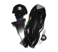 WEKAMOS Costume Pirata Halloween con Parrucca Baffi Divertenti e Occhio in Non Accessori Leggeri e Morbidi per Feste Tema e Cosplay Uomo